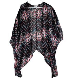 Just Be... Cardigan Shawl Women's 1X Boho Hippi Geometric Motif Multicolor